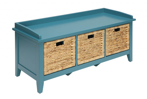 Homeroots 43" Teal Blue Solid Wood Storage Bench With Drawers Teal Solid Wood 286649