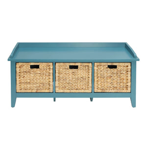 Homeroots 43" Teal Blue Solid Wood Storage Bench With Drawers Teal Solid Wood 286649