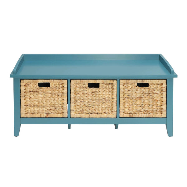 Homeroots 43" Teal Blue Solid Wood Storage Bench With Drawers Teal Solid Wood 286649