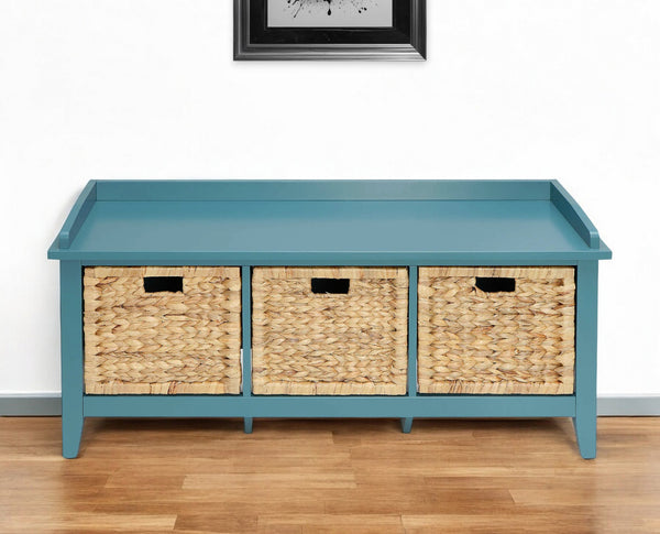 Homeroots 43" Teal Blue Solid Wood Storage Bench With Drawers Teal Solid Wood 286649