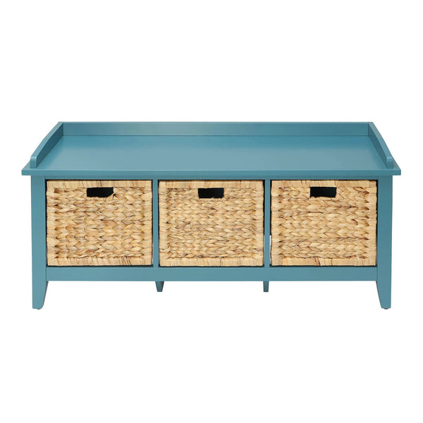 Homeroots 43" Teal Blue Solid Wood Storage Bench With Drawers Teal Solid Wood 286649