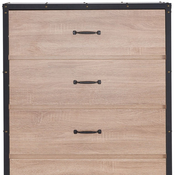 HomeRoots 31" Oak Wood Five Drawer Dresser - Modern Storage Solution with Warm Finish for Cozy Bedrooms 286658