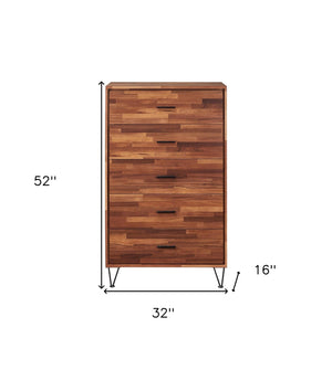 Homeroots 32" Brown Five Drawer Dresser Walnut Manufactured Wood 286659