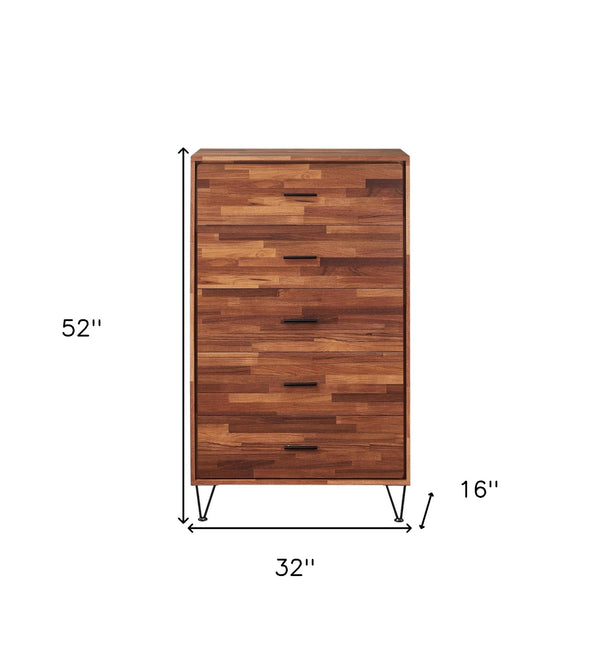 Homeroots 32" Brown Five Drawer Dresser Walnut Manufactured Wood 286659