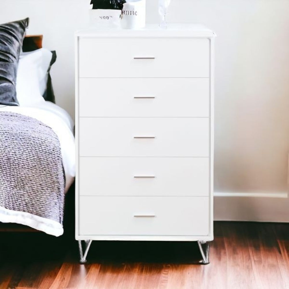 HomeRoots 32" White Five Drawer Chest - Stylish Space-Saving Storage Solution for Small Bedrooms & Apartments 286660
