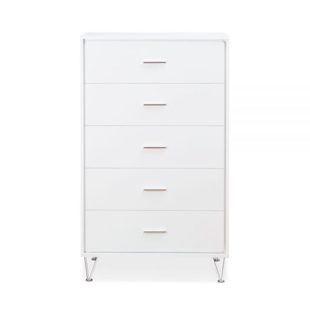 HomeRoots 32" White Five Drawer Chest - Stylish Space-Saving Storage Solution for Small Bedrooms & Apartments 286660