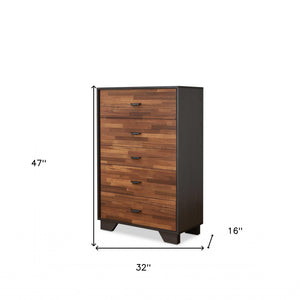 Homeroots 32" Walnut And Espresso Manufactured Wood Five Drawer Chest  Manufactured Wood 286661