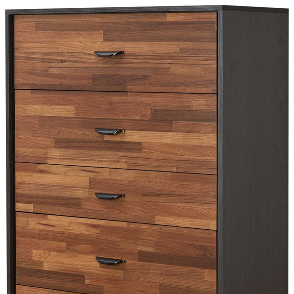 Homeroots 32" Walnut And Espresso Manufactured Wood Five Drawer Chest  Manufactured Wood 286661