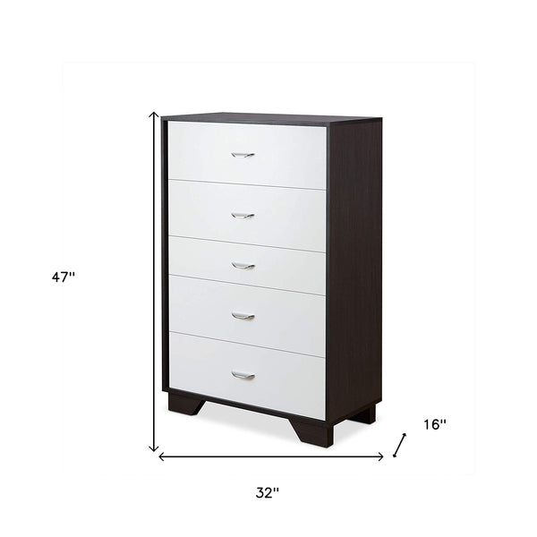 Homeroots 32" Brown And White Five Drawer Standard Chest White Manufactured Wood 286662