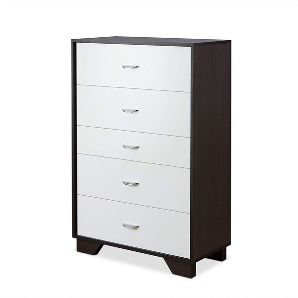 Homeroots 32" Brown And White Five Drawer Standard Chest White Manufactured Wood 286662