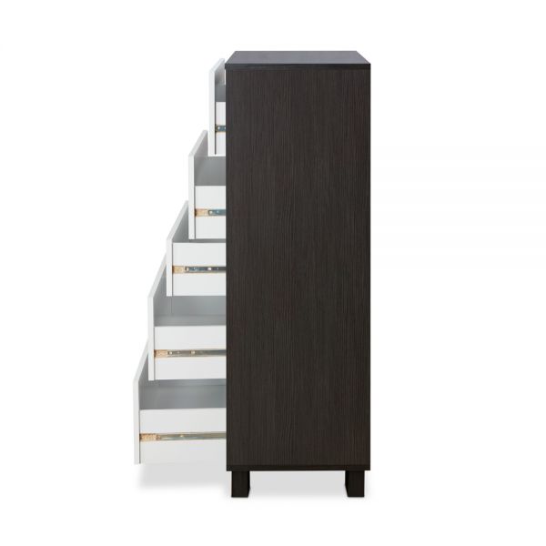 Homeroots 32" Brown And White Five Drawer Standard Chest White Manufactured Wood 286662