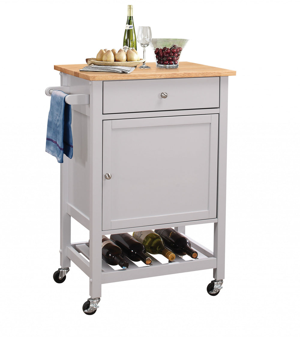 Homeroots 25" X 17" X 34" Natural And Gray Rubber Wood Kitchen Cart  Wood 286670