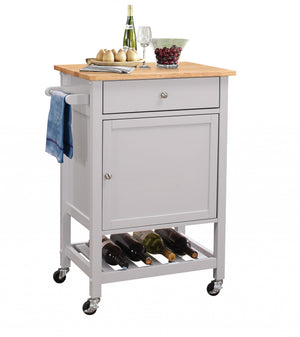 Homeroots 25" X 17" X 34" Natural And Gray Rubber Wood Kitchen Cart  Wood 286670