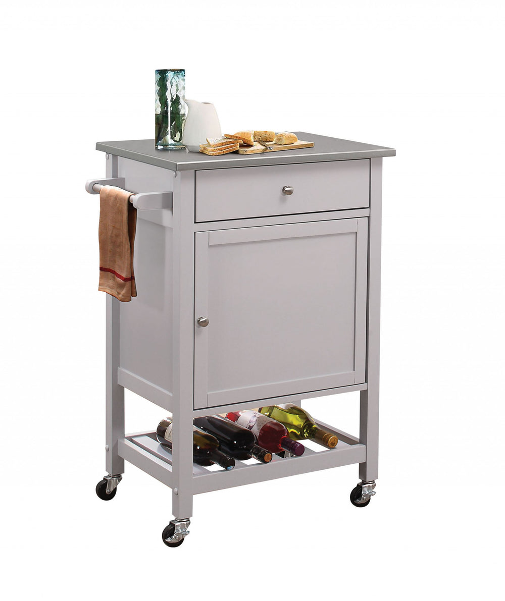 Homeroots 25" X 17" X 34" Stainless Steel And Gray Kitchen Cart  Stainless Steel 286671