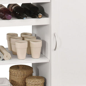 HomeRoots White Rolling Kitchen Island with Solid Wood Top, Storage Drawers & Locking Casters for Mobility 286675