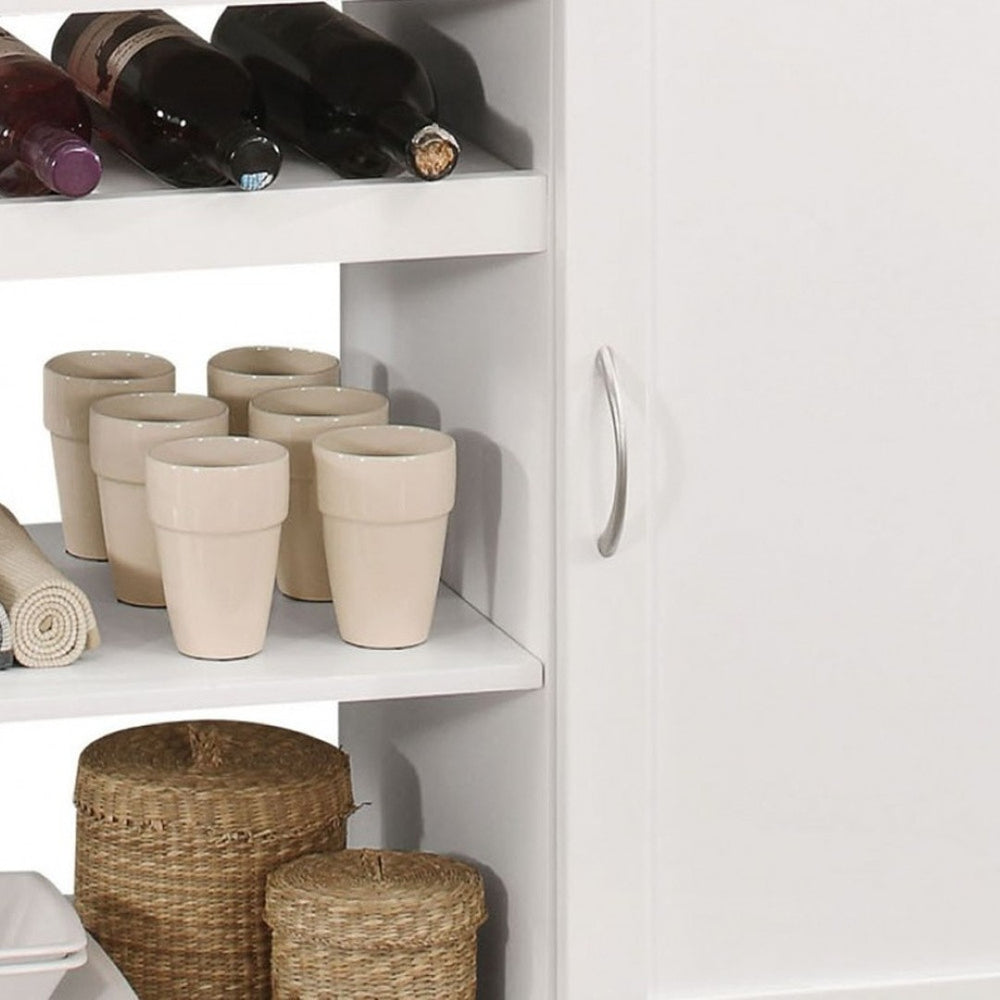 HomeRoots White Rolling Kitchen Island with Solid Wood Top, Storage Drawers & Locking Casters for Mobility 286675