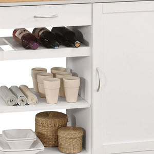 HomeRoots White Rolling Kitchen Island with Solid Wood Top, Storage Drawers & Locking Casters for Mobility 286675