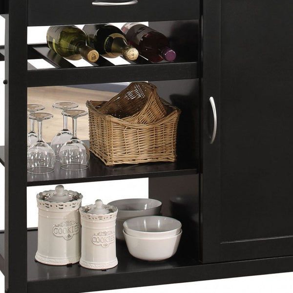 HomeRoots Black Rolling Kitchen Island - 42" Stylish Storage Solution with Modern Metal Accents & Mobility 286676