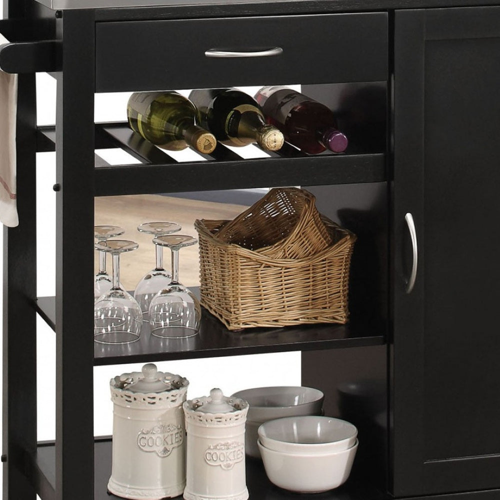HomeRoots Black Rolling Kitchen Island - 42" Stylish Storage Solution with Modern Metal Accents & Mobility 286676