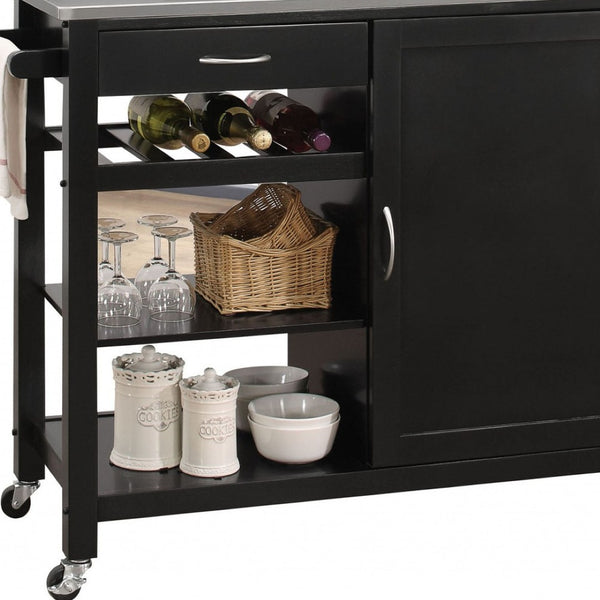 HomeRoots Black Rolling Kitchen Island - 42" Stylish Storage Solution with Modern Metal Accents & Mobility 286676