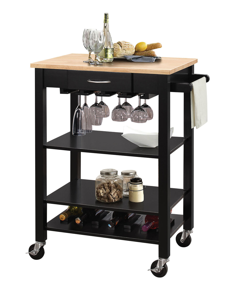 Homeroots 26" X 18" X 36" Natural And Black Kitchen Cart  Wood 286678