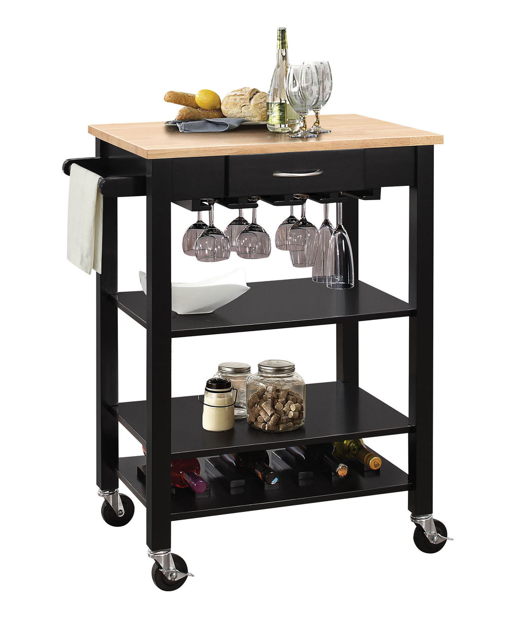 Homeroots 26" X 18" X 36" Natural And Black Kitchen Cart  Wood 286678