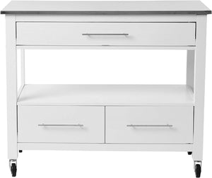 Homeroots White And Stainless Rolling Kitchen Island Or Bar Cart  Stainless Steel 286679