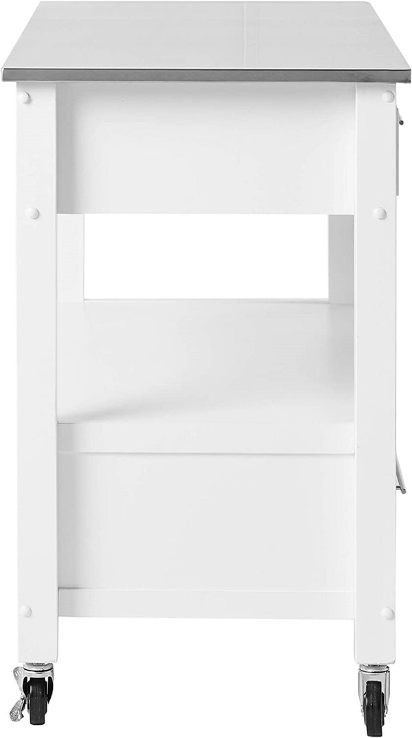 Homeroots White And Stainless Rolling Kitchen Island Or Bar Cart  Stainless Steel 286679