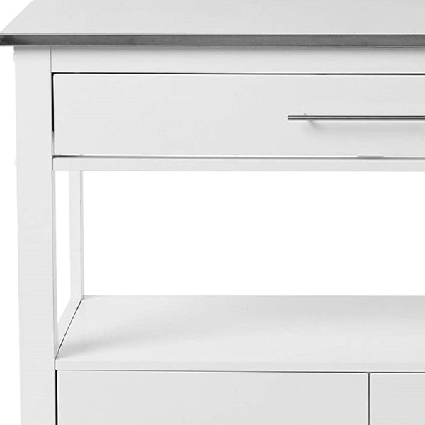 HomeRoots White Rolling Kitchen Island with Storage - Stylish, Durable Design for Efficient Meal Prep & Serving 43" 286679