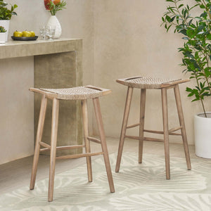 English Elm Christopher Knight Home® - JACE Rustic Acacia Outdoor Barstools Set of 2 – 30" Faux Rattan Seats, Tapered Legs, Weather-Ready 70855.00MLBRN
