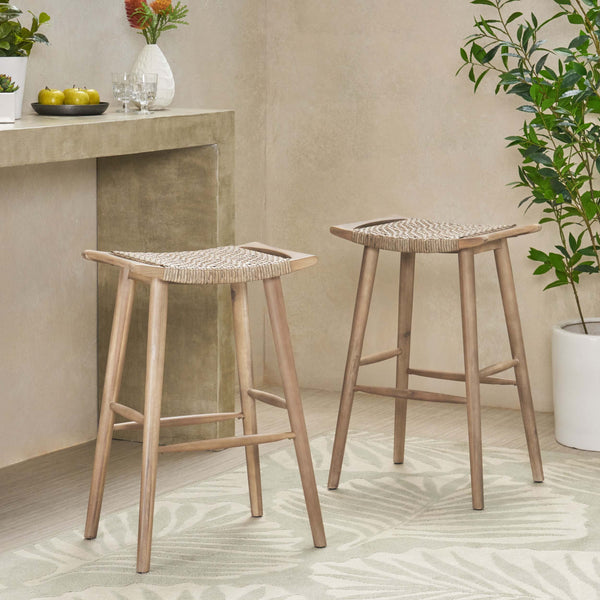 English Elm Christopher Knight Home® - JACE Rustic Acacia Outdoor Barstools Set of 2 – 30" Faux Rattan Seats, Tapered Legs, Weather-Ready 70855.00MLBRN
