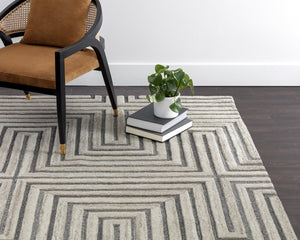 Sunpan Oslow Hand-Tufted Rug - Artisan-Crafted Wool with Unique Maze Pattern in Elegant Beige and Grey Hues 10' X 14'
