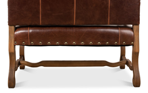 Sarreid Italian Leather Settee - Vintage Brown Split Cowhide With Elegant Oak Frame For Timeless Style Brown  28671
