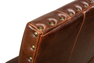 Sarreid Italian Leather Settee - Vintage Brown Split Cowhide With Elegant Oak Frame For Timeless Style Brown  28671