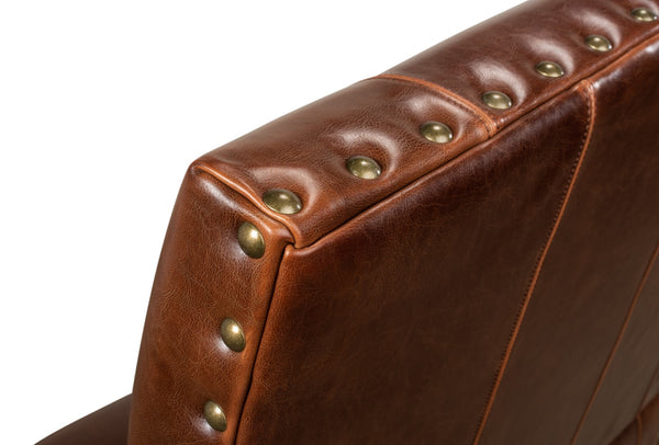 Sarreid Italian Leather Settee - Vintage Brown Split Cowhide With Elegant Oak Frame For Timeless Style Brown  28671