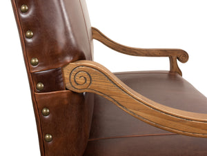 Sarreid Italian Leather Settee - Vintage Brown Split Cowhide With Elegant Oak Frame For Timeless Style Brown  28671