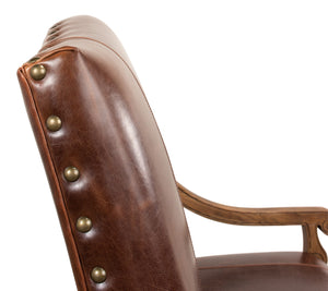 Sarreid Italian Leather Settee - Vintage Brown Split Cowhide With Elegant Oak Frame For Timeless Style Brown  28671