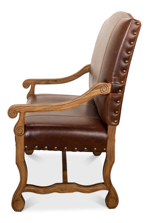 Sarreid Italian Leather Settee - Vintage Brown Split Cowhide With Elegant Oak Frame For Timeless Style Brown  28671