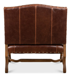 Sarreid Italian Leather Settee - Vintage Brown Split Cowhide With Elegant Oak Frame For Timeless Style Brown  28671