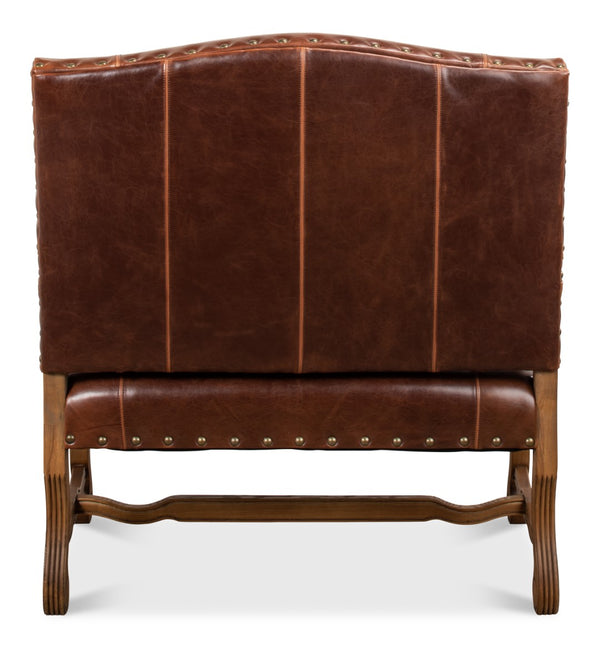 Sarreid Italian Leather Settee - Vintage Brown Split Cowhide With Elegant Oak Frame For Timeless Style Brown  28671