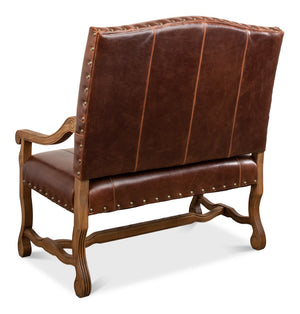 Sarreid Italian Leather Settee - Vintage Brown Split Cowhide With Elegant Oak Frame For Timeless Style Brown  28671