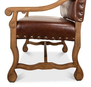 Sarreid Italian Leather Settee - Vintage Brown Split Cowhide With Elegant Oak Frame For Timeless Style Brown  28671
