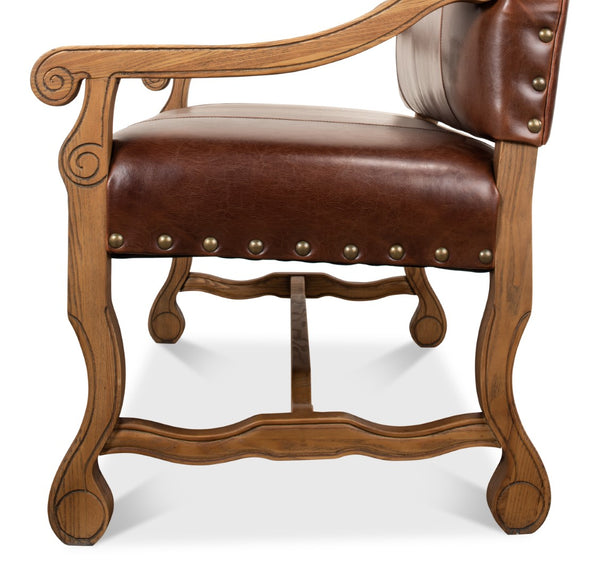 Sarreid Italian Leather Settee - Vintage Brown Split Cowhide With Elegant Oak Frame For Timeless Style Brown  28671