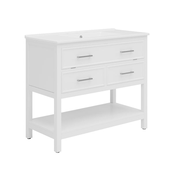English Elm Christopher Knight Home® - 36" Modern Bathroom Vanity with Ceramic Sink, Tip-Out Tray, Soft-Close Drawers, Open Shelf, Waterproof Surface White N817P288908W
