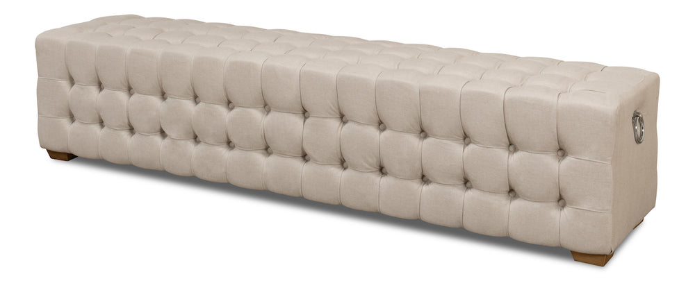 Sarreid Beam Bench - Elegant Tufted Beige Linen With American Oak Natural Finish For Stylish Interiors Beige  28683