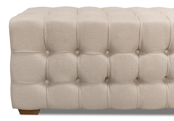 Sarreid Beam Bench - Elegant Tufted Beige Linen With American Oak Natural Finish For Stylish Interiors Beige  28683