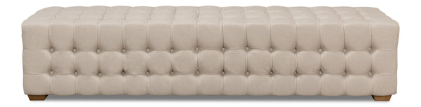 Sarreid Beam Bench - Elegant Tufted Beige Linen With American Oak Natural Finish For Stylish Interiors Beige  28683