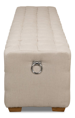 Sarreid Beam Bench - Elegant Tufted Beige Linen With American Oak Natural Finish For Stylish Interiors Beige  28683