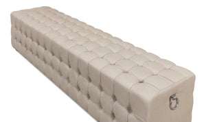 Sarreid Beam Bench - Elegant Tufted Beige Linen With American Oak Natural Finish For Stylish Interiors Beige  28683