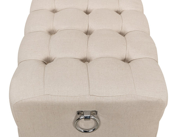 Sarreid Beam Bench - Elegant Tufted Beige Linen With American Oak Natural Finish For Stylish Interiors Beige  28683
